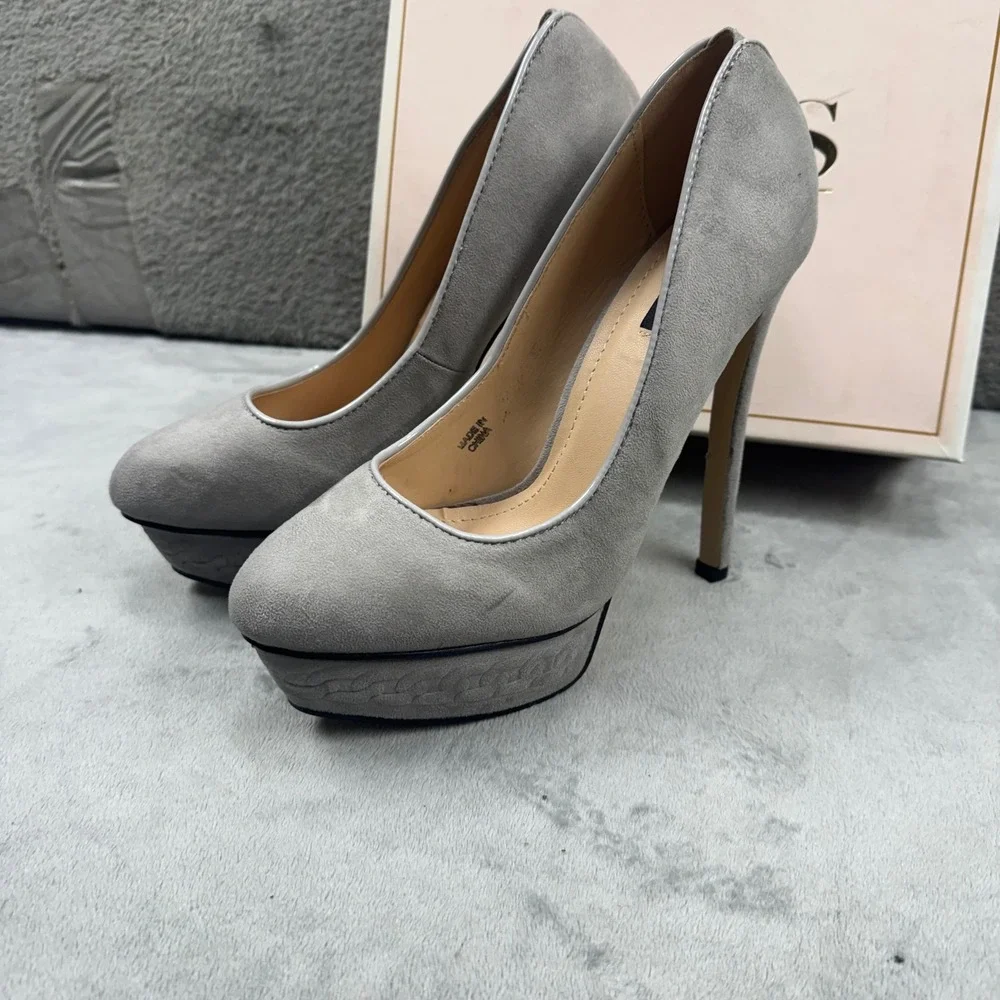 Vices Grey‎ Faux Suede Platform Pumps Stiletto Heels 1167-5 Size 37